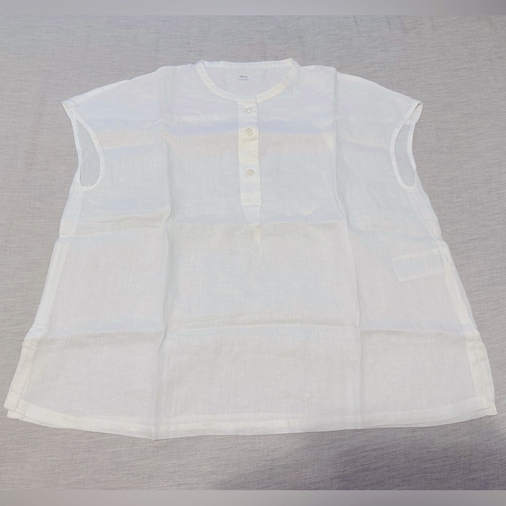 Brand New MUJI Women’s Linen French Sleeve Blouse White XS-S
